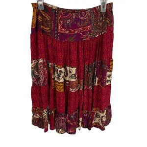 Ali Miles Boho Broomstick Floral Maxi Skirt Size 8 Tiered Pull On Elastic Waist